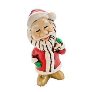 Vintage Jolly Santa Figurine Christmas Ceramic Hand Painted MCM Decor